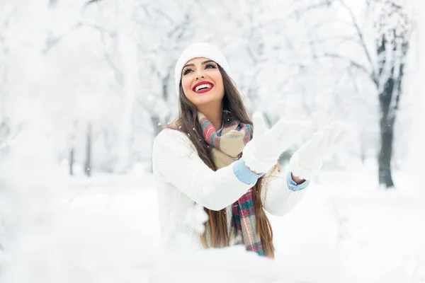 Jovem Mulher Atraente Inverno Livre — Fotografia de Stock