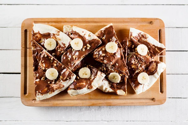 Dessert Eller Frukost Pizza Med Nutella — Stockfoto