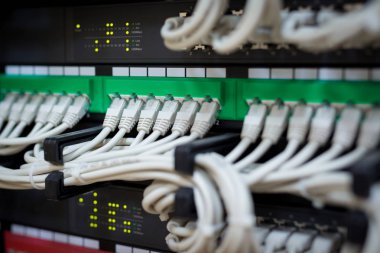 Anahtarı ve ethernet kabloları bağlı ağ