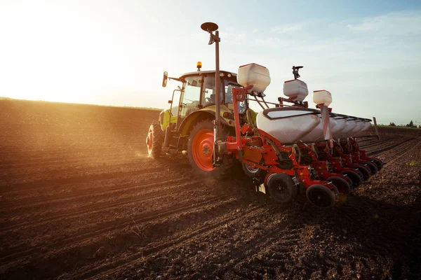 Farmer Seeding Crops Field — Stock Photo, Image