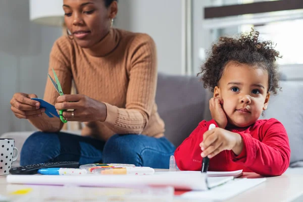 Happy Family Mother Daughter Together Paint — Stock Photo, Image