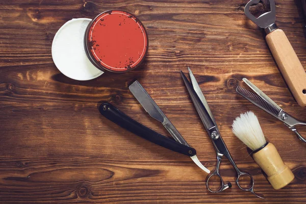 Equipamento Barbearia Fundo Preto Ferramentas Profissionais Cabeleireiro — Fotografia de Stock