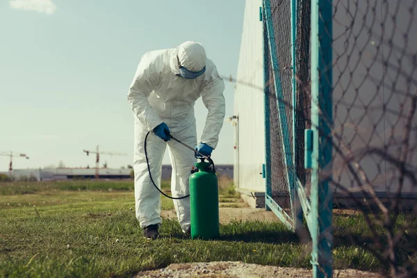 Cleaning and Disinfection outside around buildings, the corona-virus epidemic.