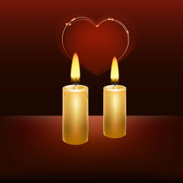 Candele accese e cuore — Vettoriale Stock