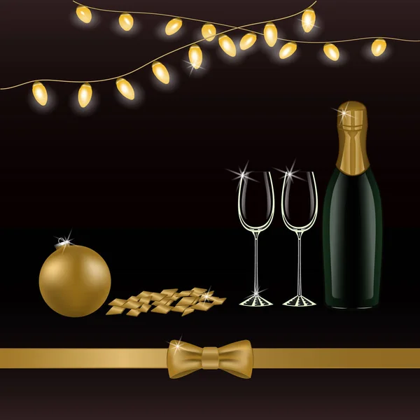 Champagner und Weingläser. Neues Jahr — Stockvektor