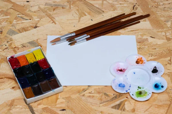 Brushes Watercolors Blank Paper Painting Layout Theme Art — Stock Photo, Image