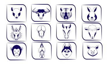 Doğu burçları için ikonlar: sıçan, boğa, kaplan, tavşan, ejderha, yılan, at, koyun, maymun, horoz, köpek, domuz