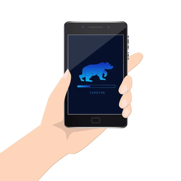 Smartphone Ruce Nakládací Obrazovkou Operačního Systému Vyobrazením Medvěda Koncept Nezávislého — Stockový vektor