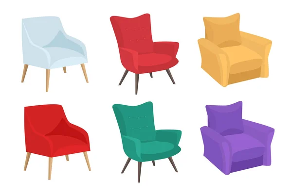 Набор стульев различной конфигурации, домашнее оформление. Уютный символ дома, векторная иллюстрация. Большой набор мебели для дома . — стоковый вектор