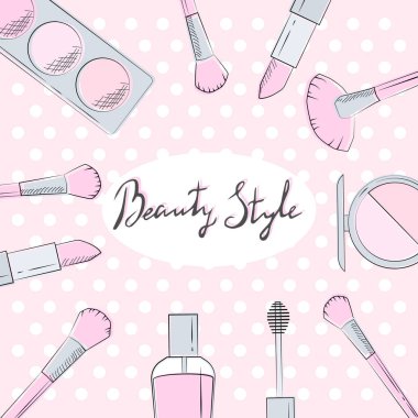 Kozmetik ürünleri, pembe ve gümüş renkli makyaj malzemeleri.