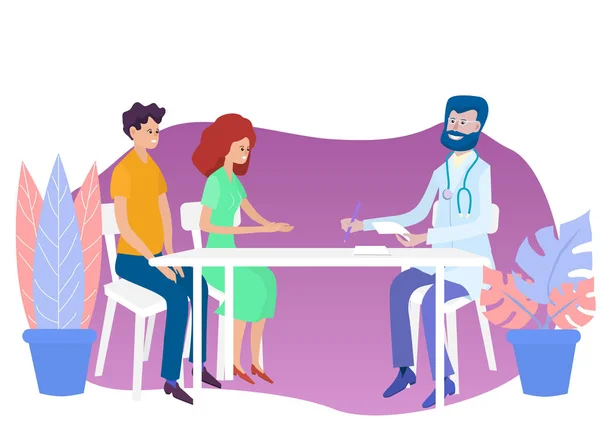 Kadın ve erkek, doktordaki evli çift. Aile planlama sorunları, çocuk doğumu.