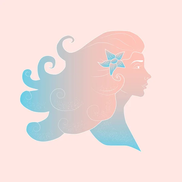 Profil d'une belle femme avec une fleur dans les cheveux. Concept beauté féminine, design pour la journée des femmes . — Image vectorielle