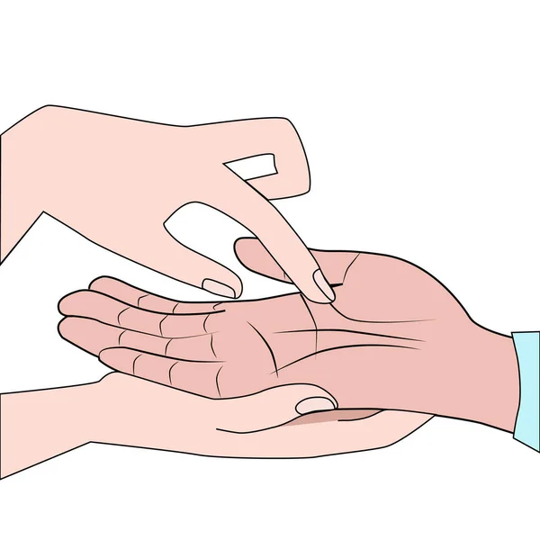 Hands close up. Fortunetelling, esotericism, palmistry. Vector — 스톡 벡터