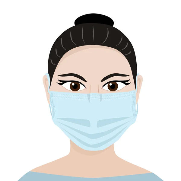 Femme asiatique en masque médical, portrait. Épidémie de virus Chine - concept . — Image vectorielle