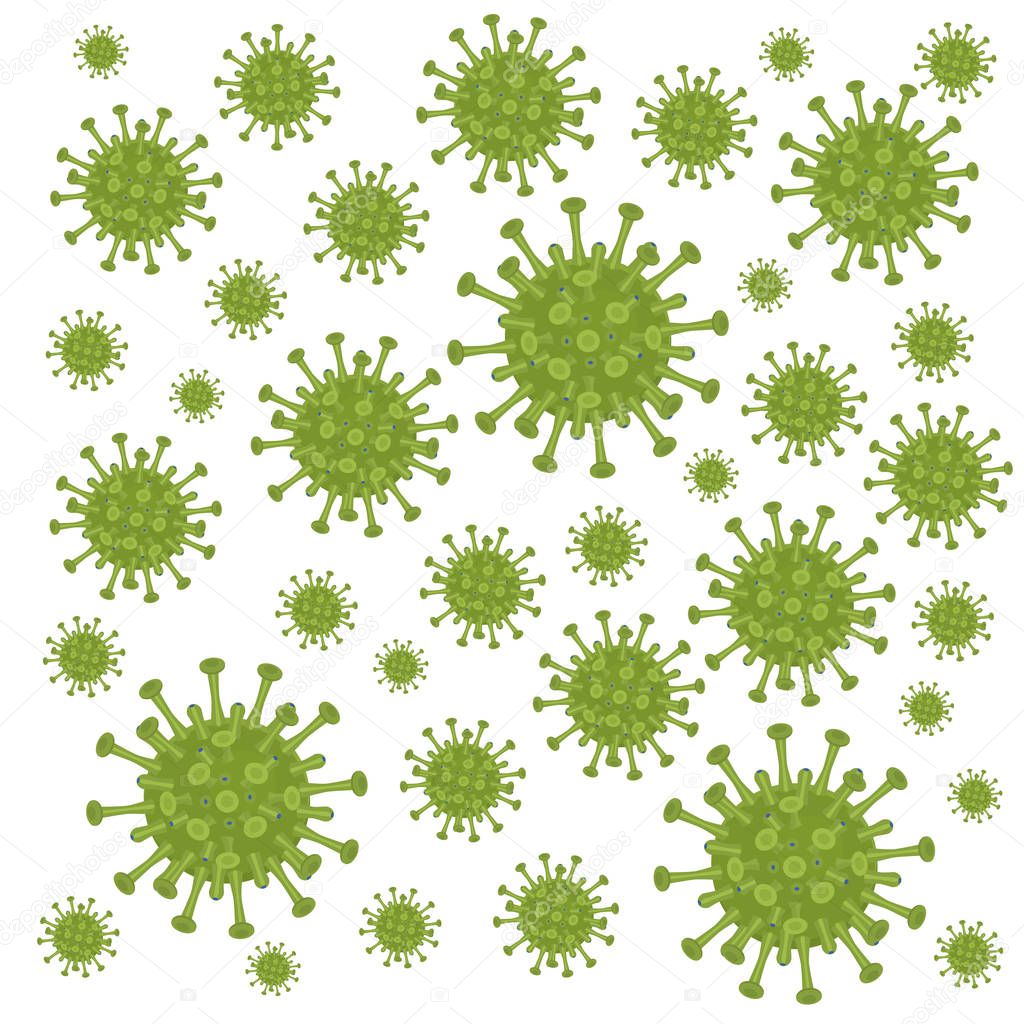 Image of viruses on a white background, isolate. A lot of symbols of the virus, coronavirus.