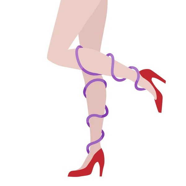 Patas de mujer en zapatos de tacón alto. El concepto de dolor y fatiga en las piernas, enfermedad venosa . — Vector de stock