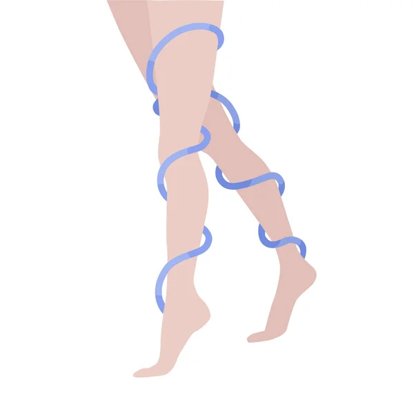 Pernas femininas descalças. O conceito de dor e fadiga nas pernas, doença venosa. Cuidado com os pés . —  Vetores de Stock