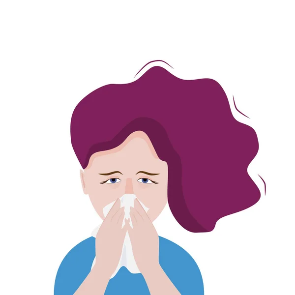 Quella Donna Starnutisce Risposta Polline Allergie Stagionali Raffreddore Virus Vettore — Vettoriale Stock
