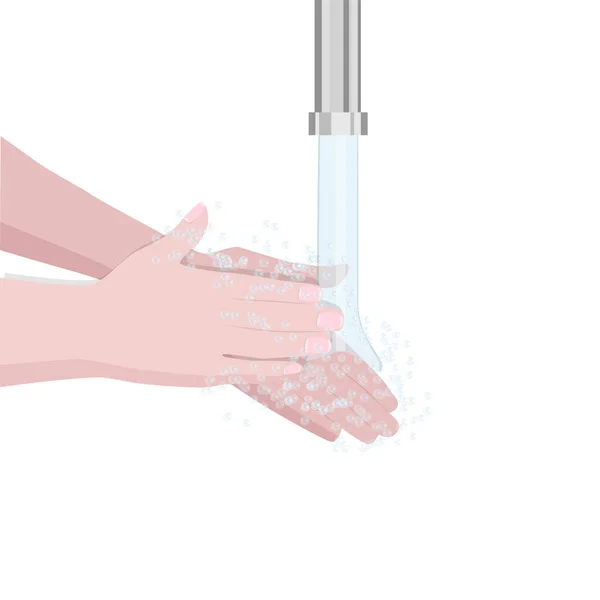 Händewaschen Mit Seife Unter Fließendem Wasser Hygiene Weißer Hintergrund Isoliert — Stockvektor