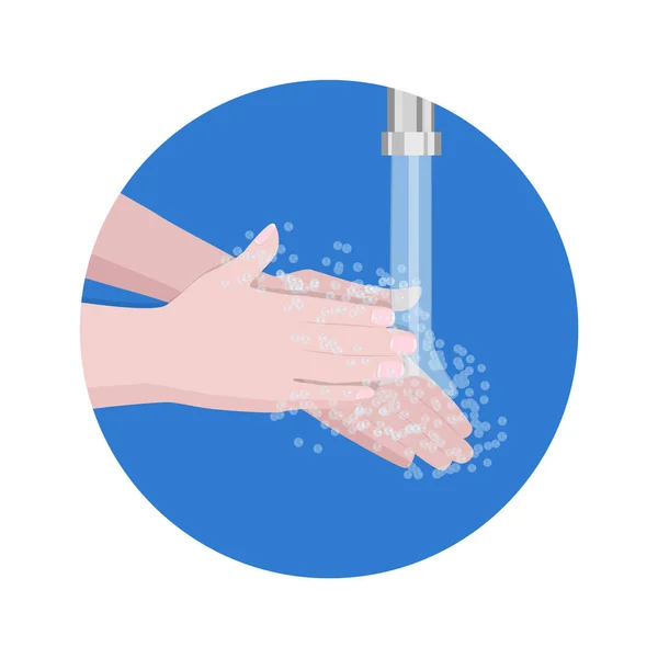 Mytí Rukou Mýdlem Pod Tekoucí Vodou Hygiena Vektorová Ilustrace — Stockový vektor