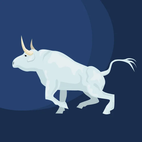 Fehér Bika Újév Szimbóluma Keleti Naptárban Bull Fut Ugrik Előre — Stock Vector