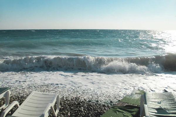 Playa Vacía Surf Mar Mar Atardecer Olas Playa Sin Gente — Foto de Stock