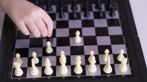 Child Learns Play Chess Mental Development Child — Stock Video