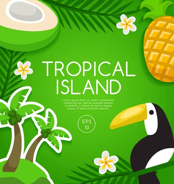 Τροπικό νησί: Νησί στοιχεία: διανυσματικά εικονογράφηση — Διανυσματικό Αρχείο