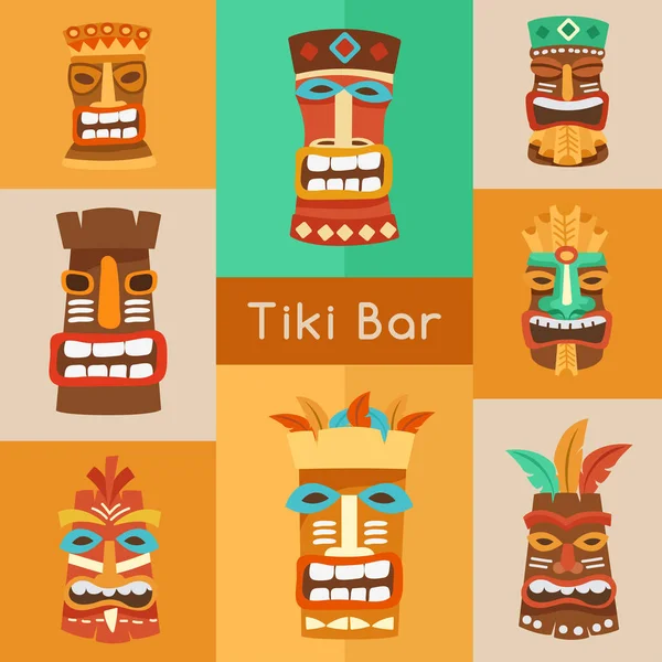 Tiki-Stammesmaske: hawaiianische Elemente: Vektorillustration — Stockvektor