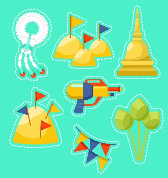 Festivalul Songkran: Thai Water Festival Elements: Vector Illustration — Vector de stoc