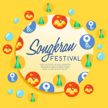 Songkran Festivali: Tay dili Festivali öğeleri su: vektör çizim 