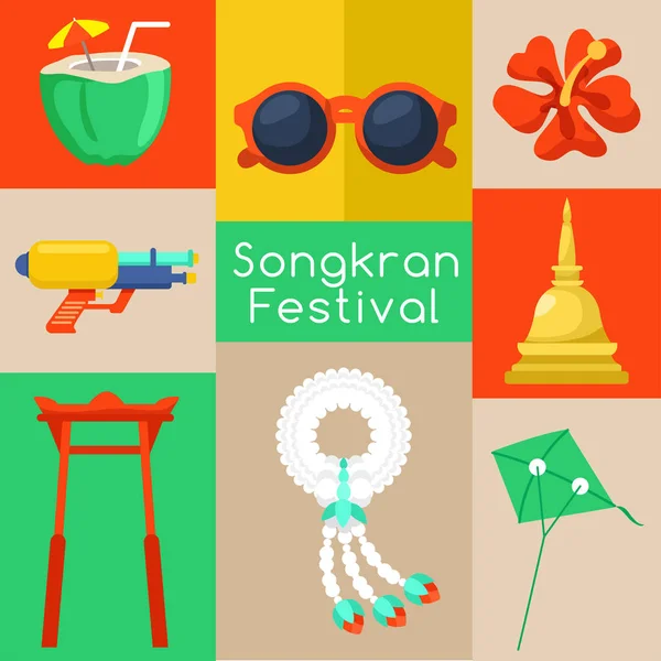 Festival Songkran: Festival Tailandés del Agua Elementos: Vector Illustration — Vector de stock