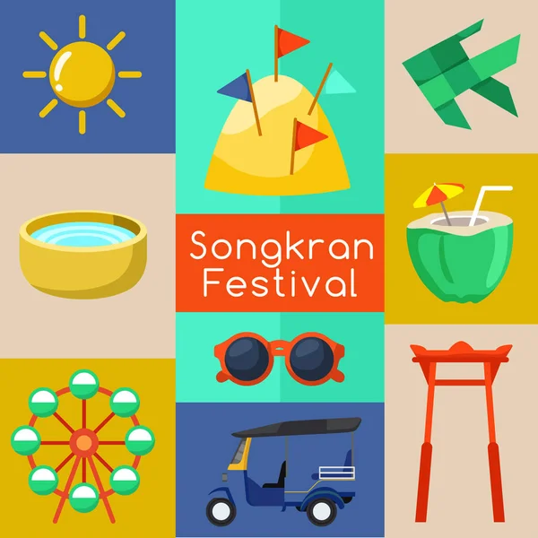 Festival Songkran: Festival Tailandés del Agua Elementos: Vector Illustration — Vector de stock