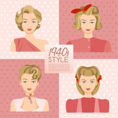 1940'larda vintage saç modeli: vektör çizim