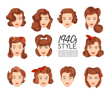 1940'larda vintage saç modeli: vektör çizim