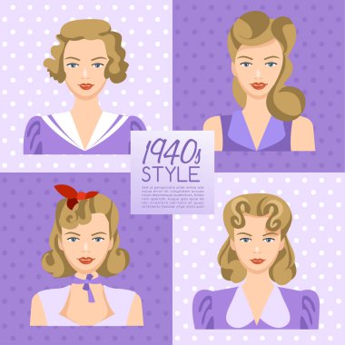 1940'larda vintage saç modeli: vektör çizim