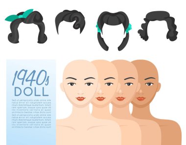 1940'larda vintage saç modeli: vektör çizim