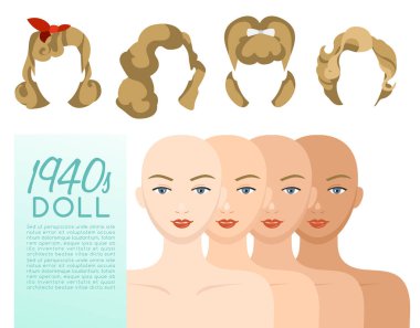 1940'larda vintage saç modeli: vektör çizim