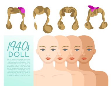1940'larda vintage saç modeli: vektör çizim
