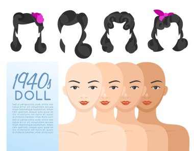 1940'larda vintage saç modeli: vektör çizim