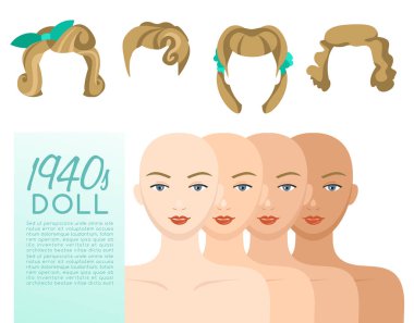 1940'larda vintage saç modeli: vektör çizim