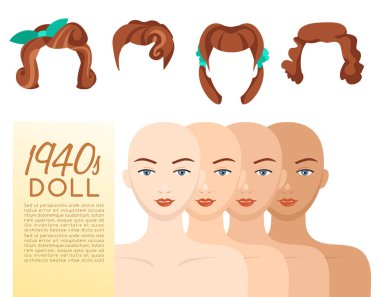 1940'larda vintage saç modeli: vektör çizim