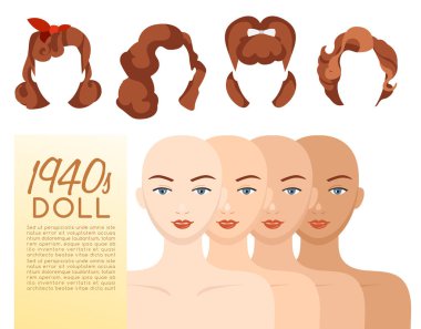 1940'larda vintage saç modeli: vektör çizim