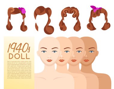 1940'larda vintage saç modeli: vektör çizim