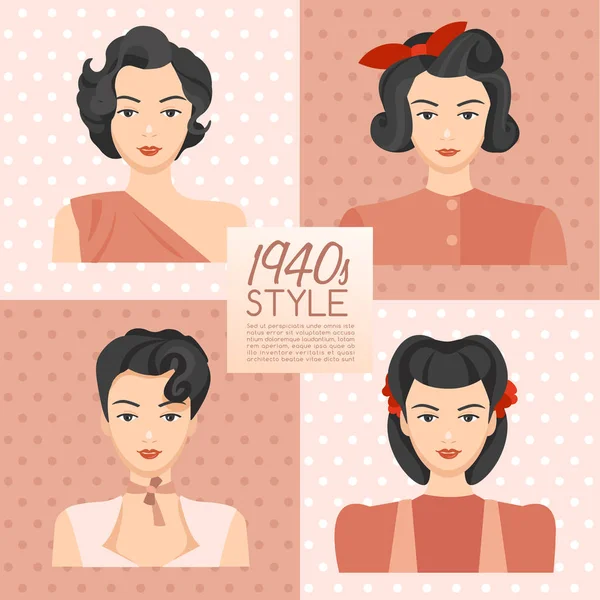 Penteado Vintage dos anos 1940: Ilustração vetorial — Vetor de Stock