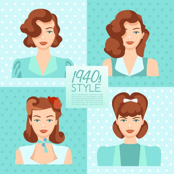 1940s Peinado Vintage: Ilustración vectorial — Vector de stock