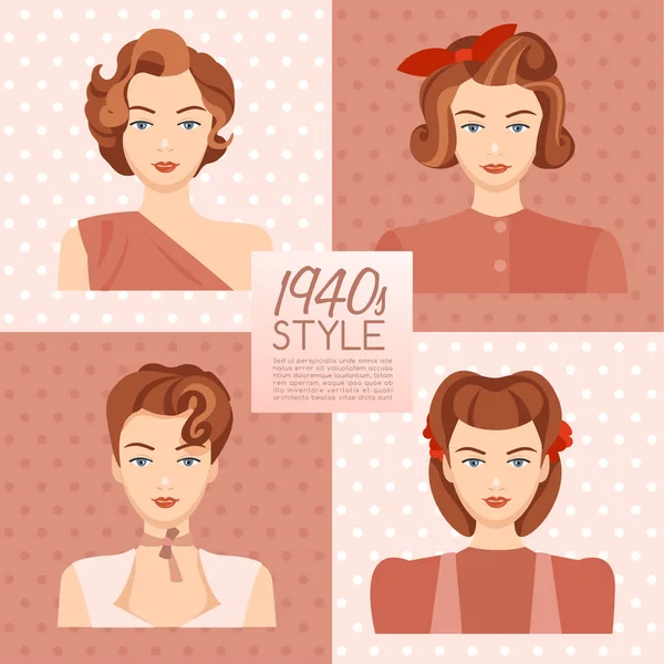 Penteado Vintage dos anos 1940: Ilustração vetorial — Vetor de Stock