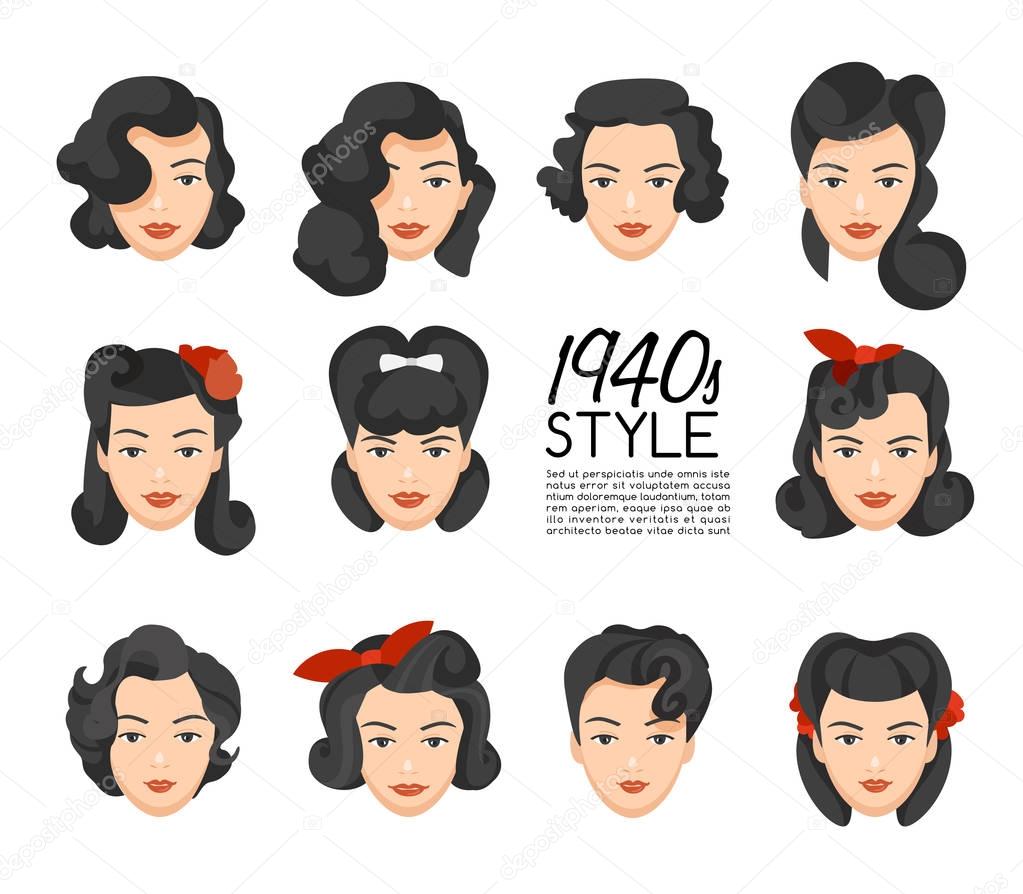 1940s Vintage Hairstyle : Vector Illustration