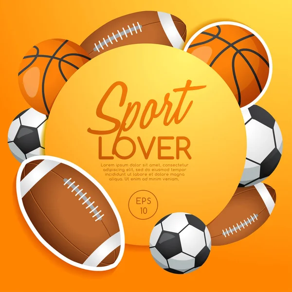 Plantilla de amante del deporte con equipo deportivo — Archivo Imágenes Vectoriales