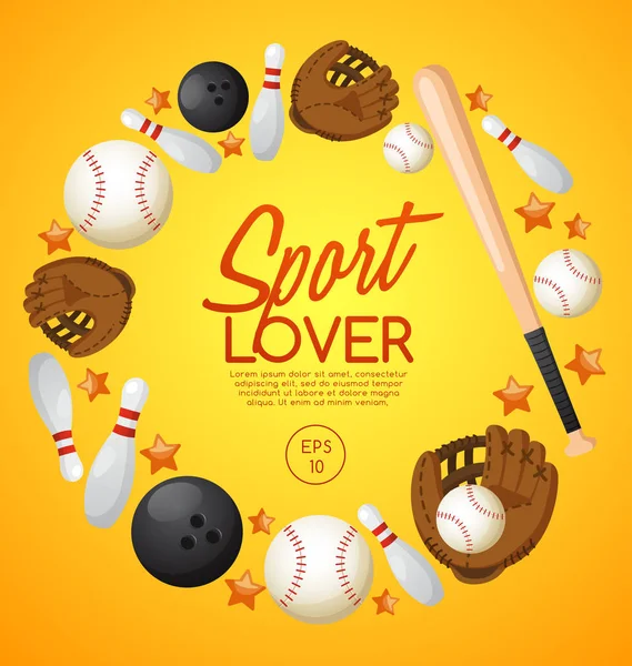 Шаблон Sport Lover со спортивным оборудованием — стоковый вектор